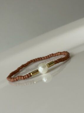 Exquisite Chocolate Brown Beaded Bracelet with Pearl Accent - Handmade Bracelet